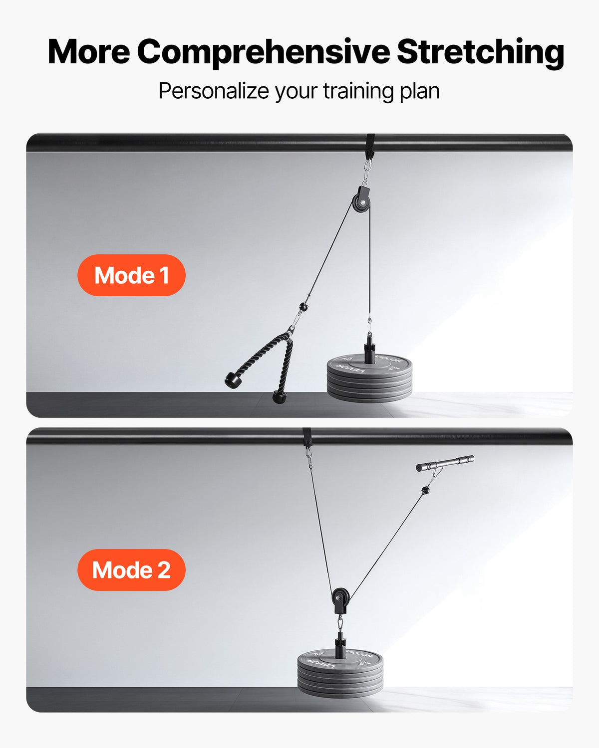 VEVOR Pulley System, 1 PC LAT and Lift Pulley System, Gym Rack Pulleys Attachment with two Steel Cables, Short Bar, Dual Grip Handles, Cable Machine for Bicep, Shoulder, Back, Up to 127 kg Capacity