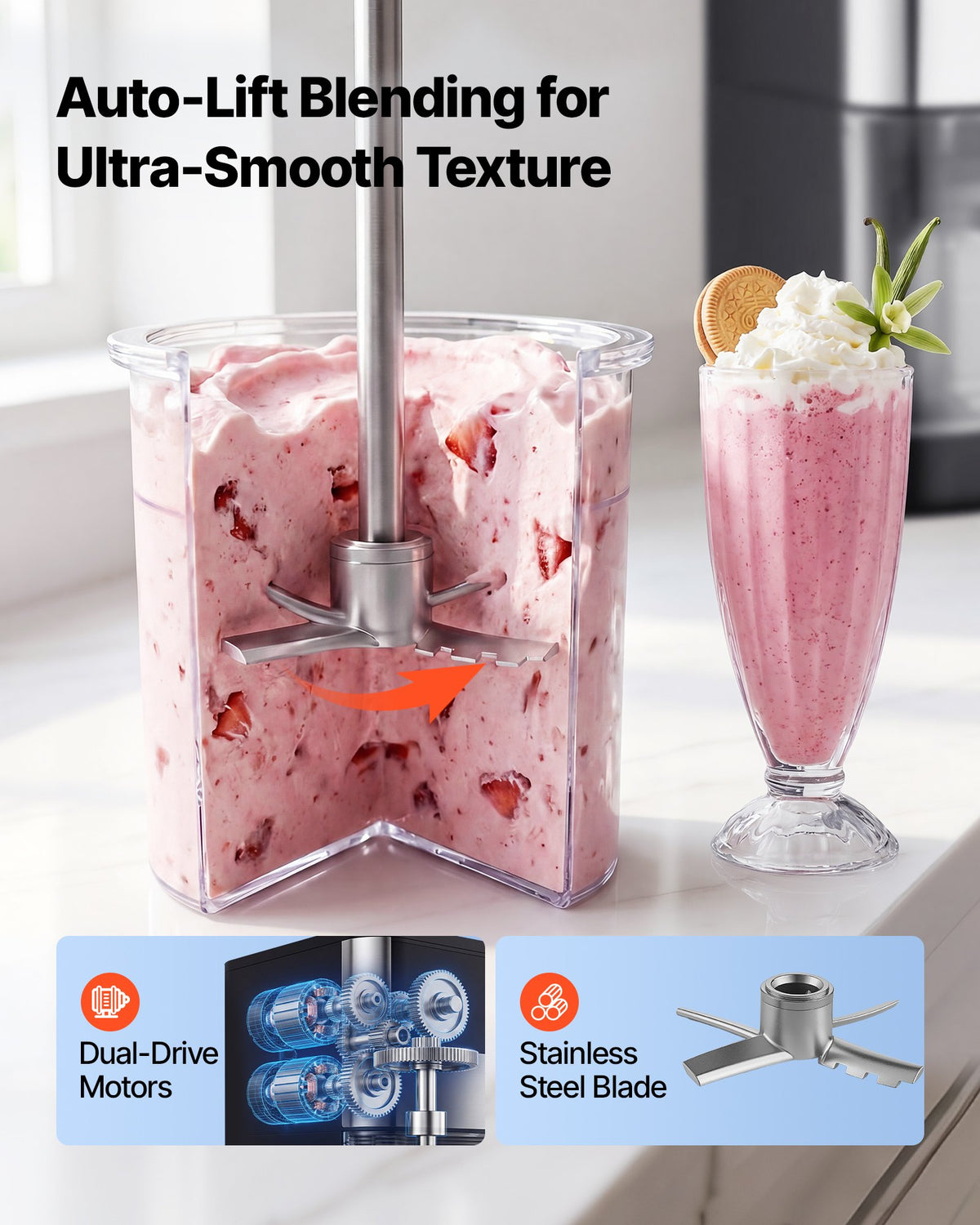 VEVOR Ice Cream Maker, 7-in-1 Frozen Treat Maker for Gelato, Sorbet, Milkshake, Frozen Yogurt & Lite Ice Cream, Homemade Ice-Cream Machine with One-Touch Mix-in + Respin for Smooth, Creamy Texture