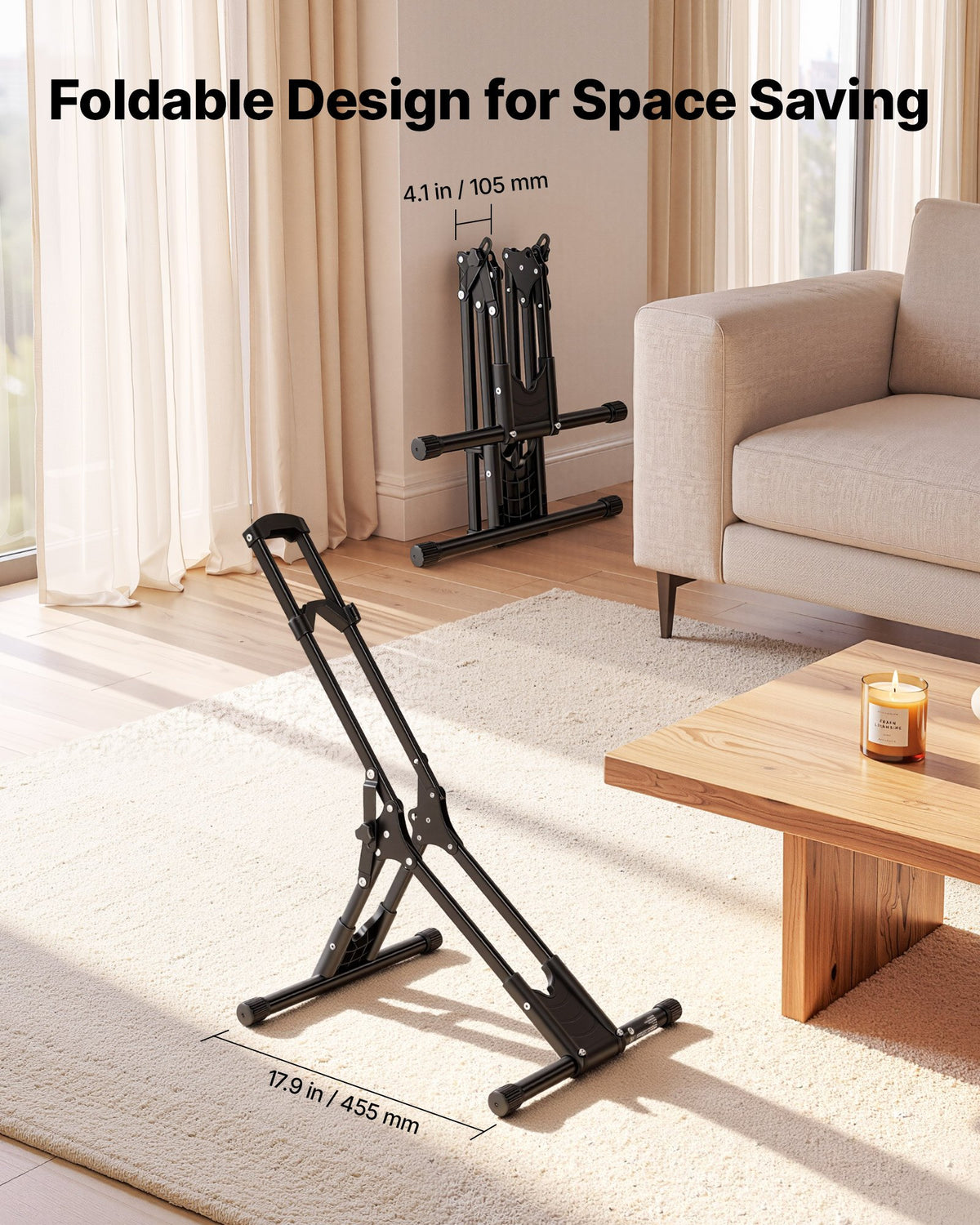VEVOR Bike Stand, Foldable Freestanding Bike Storage Rack, Carbon Steel Garage Bicycle Floor Stand, Fits 508-737 mm Wheel Diameters, Drill-Free Installation, Ideal for Garage, Apartment, Home, Black