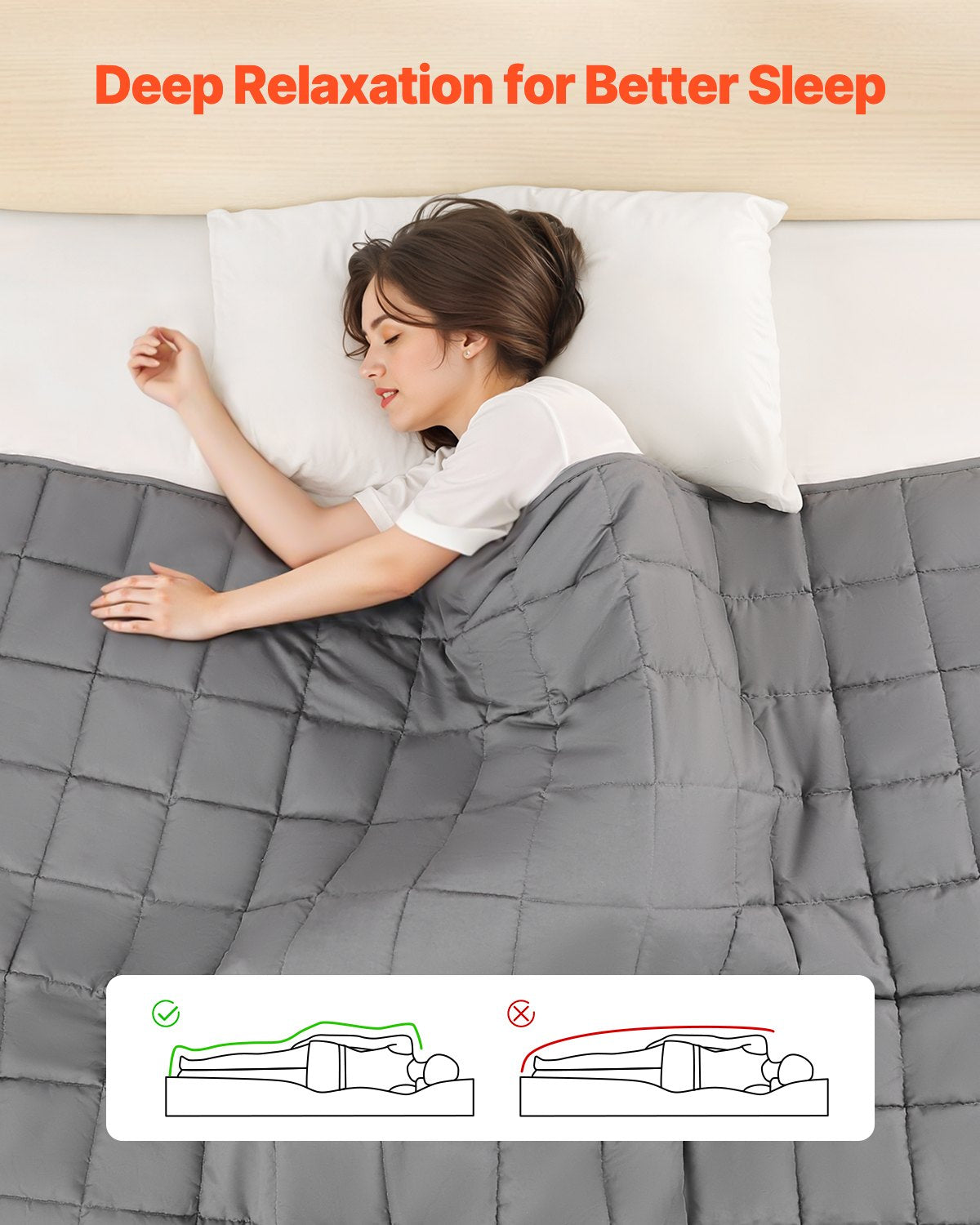 VEVOR Weighted Blanket, 25 lbs, 60 x 80 in Queen Size, Cooling Breathable Heavy Blanket with Glass Beads, All-Season Use, Suitable for 250-310 lbs Adults, Anxiety Stress Relief, Improve Sleep, Grey
