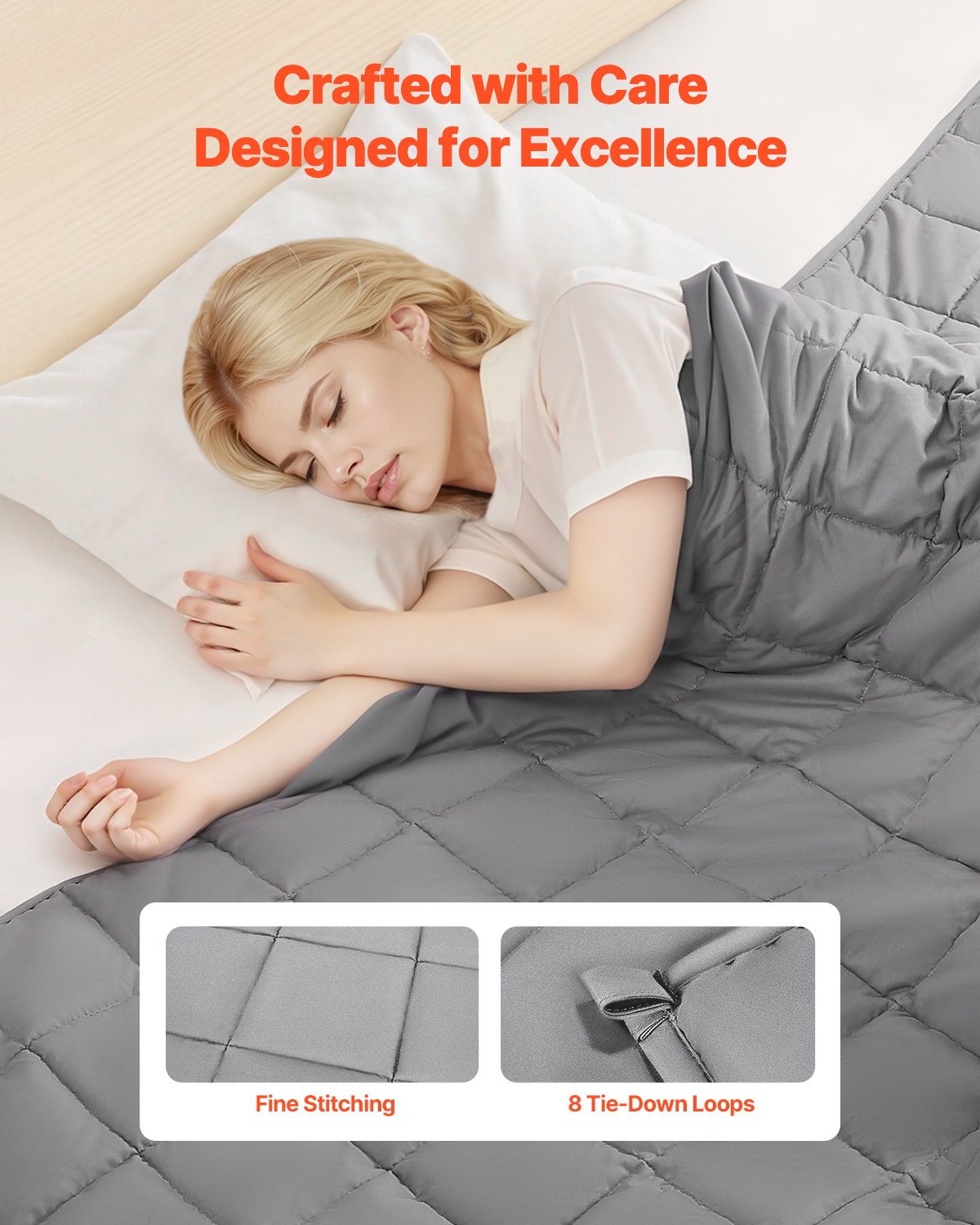VEVOR Weighted Blanket, 25 lbs, 60 x 80 in Queen Size, Cooling Breathable Heavy Blanket with Glass Beads, All-Season Use, Suitable for 250-310 lbs Adults, Anxiety Stress Relief, Improve Sleep, Grey