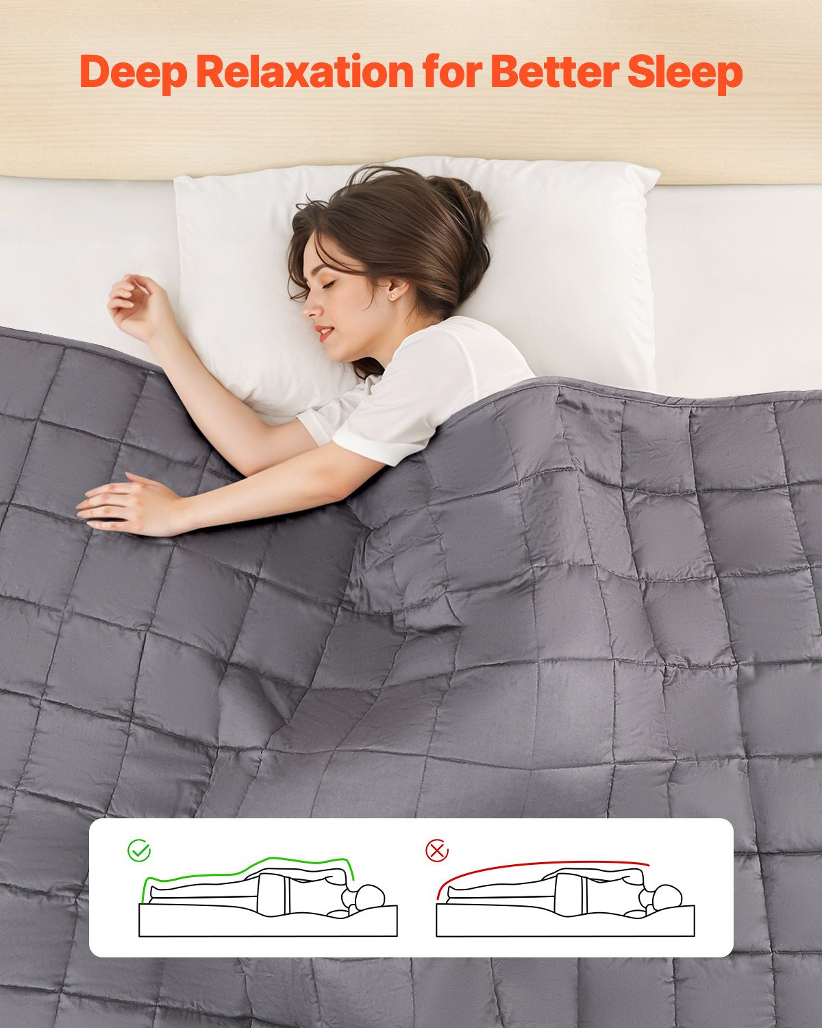 VEVOR Weighted Blanket, 25 lbs, 80 x 87 in King Size, Soft 100% Cotton Heavy Blanket with Glass Beads, Breathable Material, Suitable for 250-310 lbs lbs Adults, Anxiety Stress Relief, Improve Sleep, Grey