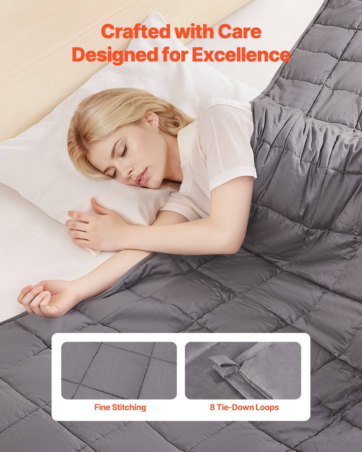 VEVOR Weighted Blanket, 25 lbs, 80 x 87 in King Size, Soft 100% Cotton Heavy Blanket with Glass Beads, Breathable Material, Suitable for 250-310 lbs lbs Adults, Anxiety Stress Relief, Improve Sleep, Grey