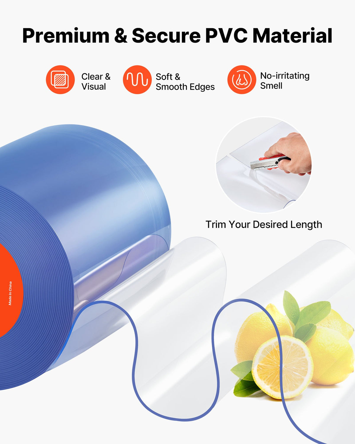 VEVOR Clear PVC Strip Curtain, 15 m Length x 20 cm Width, Plastic Door Strip Bulk Roll, Walk in Freezer Cooler Curtain Strips for Doorways of Supermarket, Garage, Warehouse, Barn, Pet Animal House
