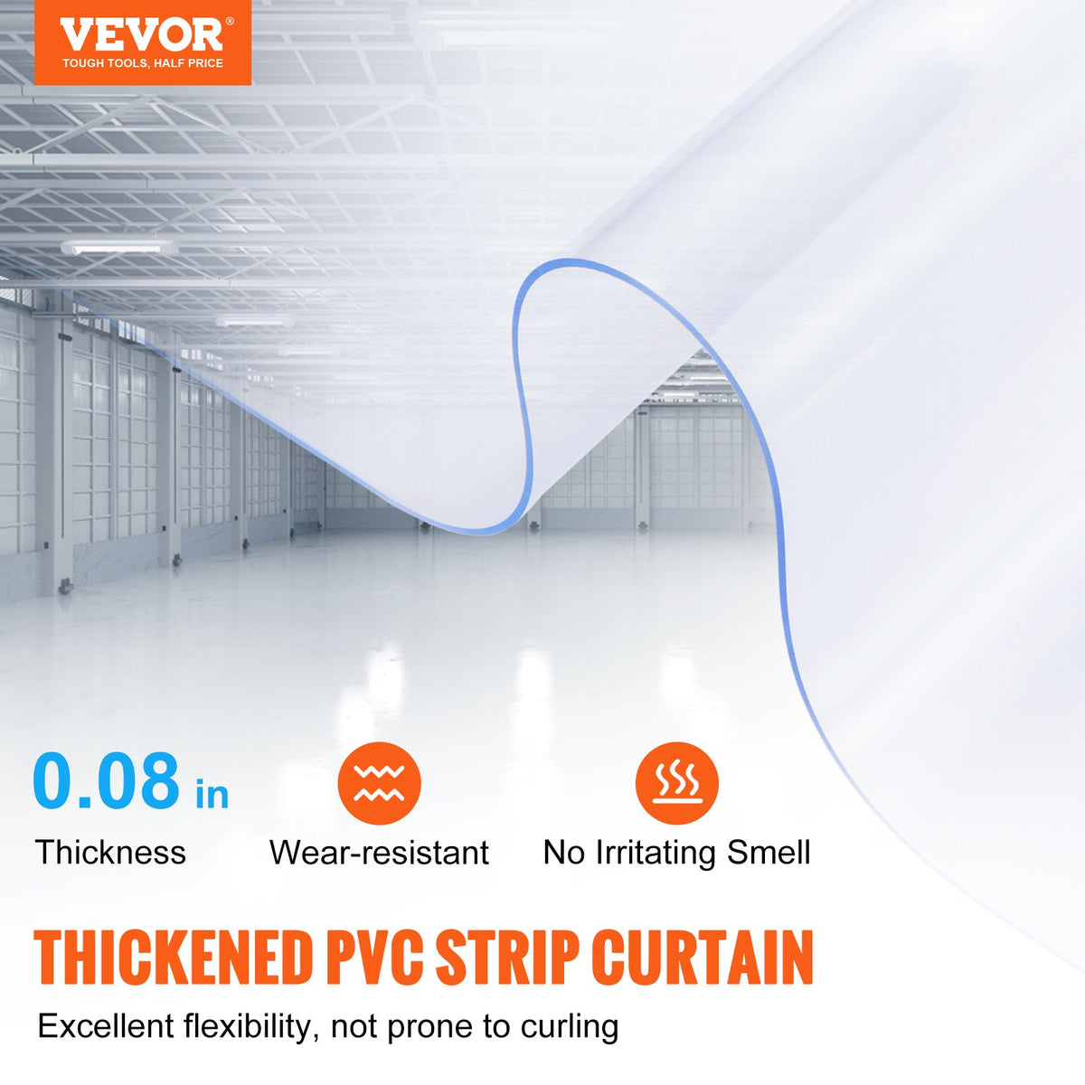 VEVOR Strip Curtain PVC Door Curtain 2499.4 cm x 20.3 cm Roll Cooler Freezer Clear Plastic