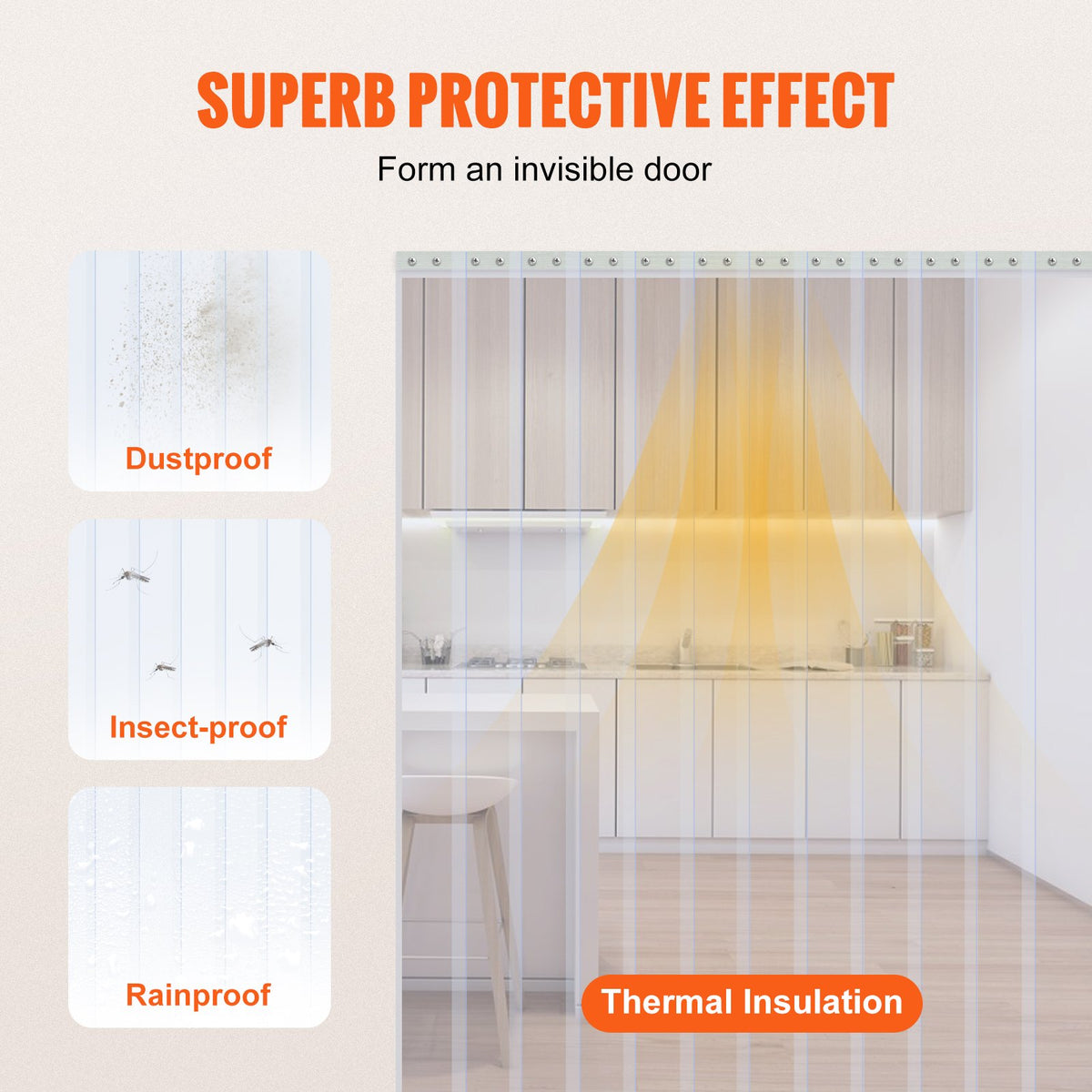 VEVOR Strip Curtain PVC Door Curtain 2499.4 cm x 20.3 cm Roll Cooler Freezer Clear Plastic