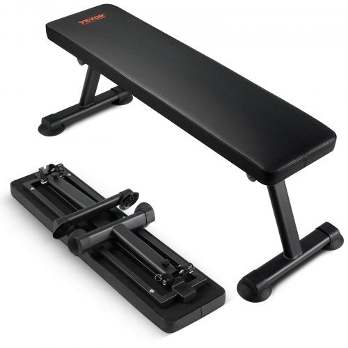 VEVOR Flat Weight Bench, Foldable Strength Training Bench, Utility Workout Bench for Full Body Workout, 1000 LBS Press Bench for Home Gym Exercise, for Multi-Purpose Weight Training and Ab Exercises