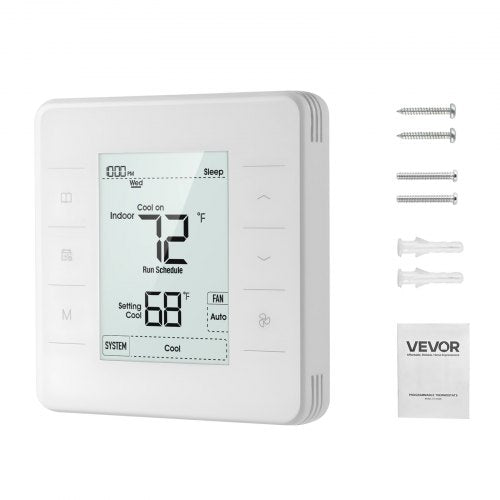 VEVOR 7-Day Programmable Thermostat, Home Thermostats for Heat Pump,Air Conditioner,Underfloor Heating, LED Screen with Backlight & 1Cool+1Heat,Energy-Efficient,Wide Temp Range,White