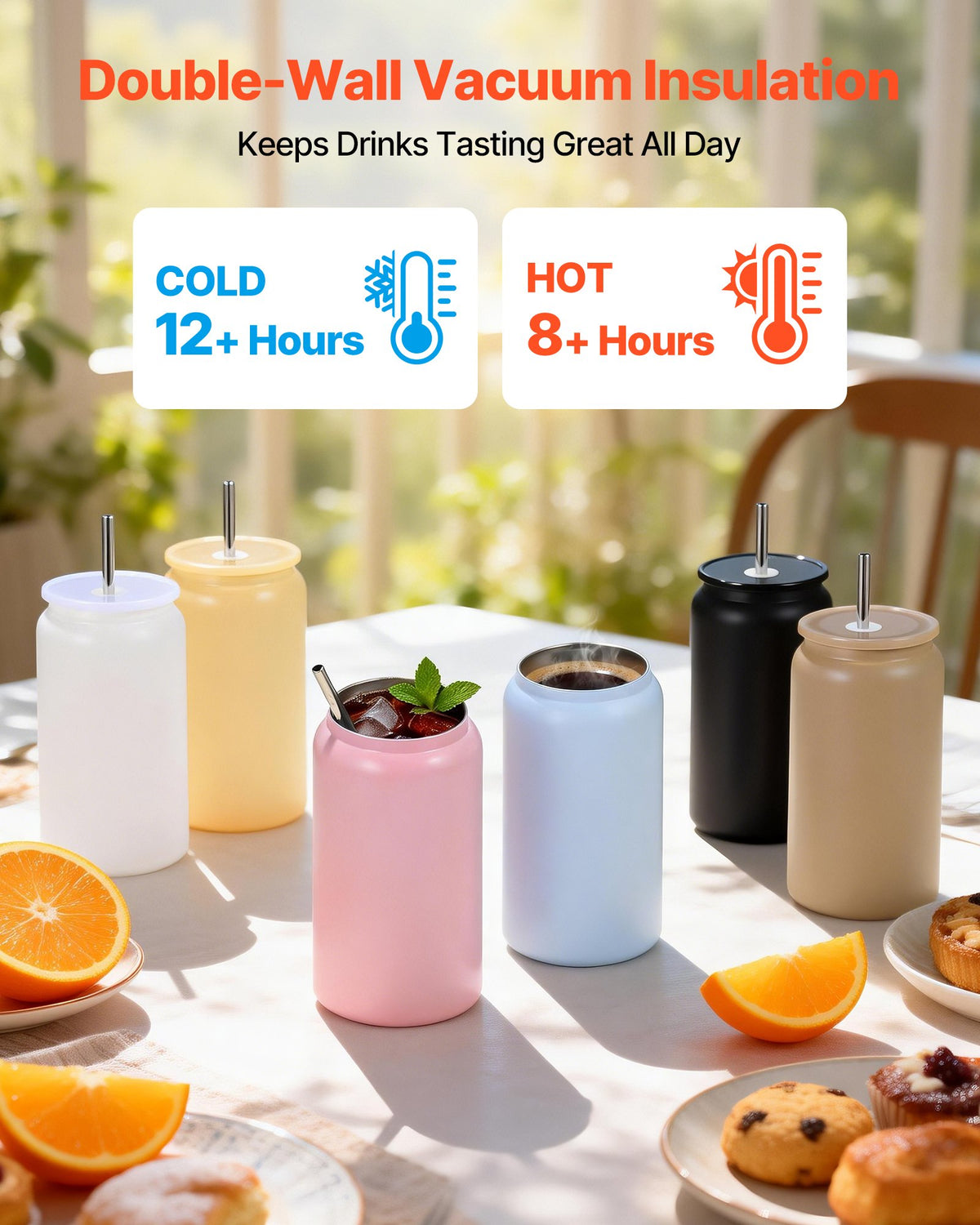 VEVOR Sublimation Tumblers, 12 Pack, 473 mL Multicolored Tumblers Bulk, Stainless Steel Sublimation Cups with Lids and Straws, Double Wall Insulated Tumbler Blank, for DIY Personalized Customization