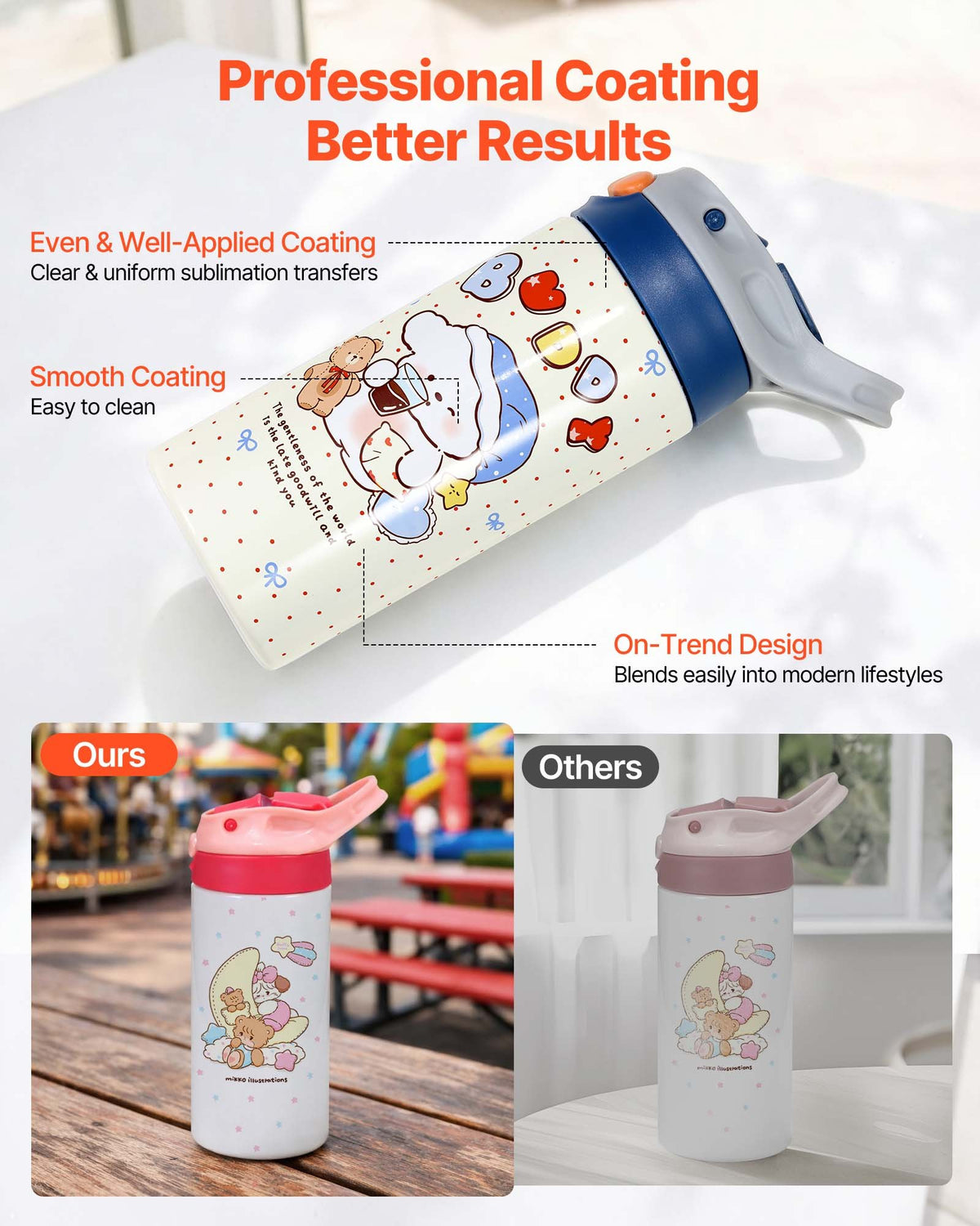 VEVOR Sublimation Tumblers, 12 Pack, 355mL Kids Sublimation Water Bottles, Food-Grade Stainless Steel Cups with Lids and Straws, Double Wall Insulated Tumbler Blank, for DIY Personalized Customization