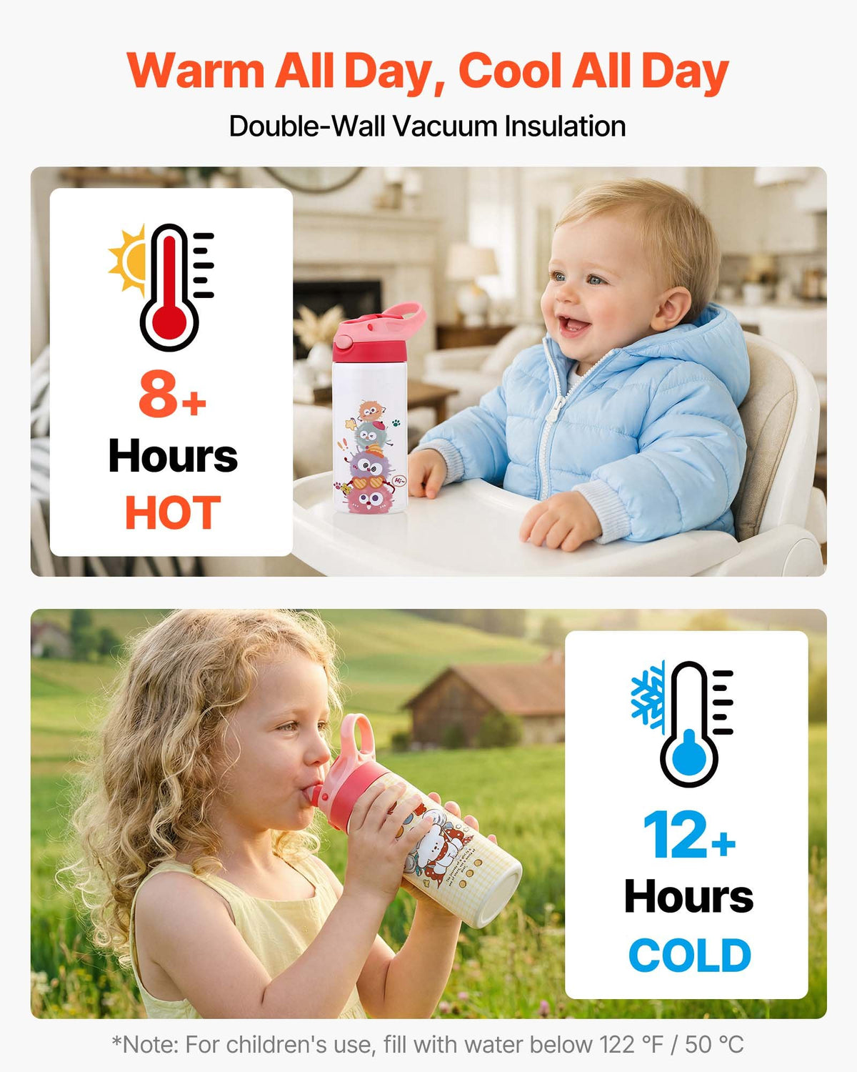 VEVOR Sublimation Tumblers, 12 Pack, 355mL Kids Sublimation Water Bottles, Food-Grade Stainless Steel Cups with Lids and Straws, Double Wall Insulated Tumbler Blank, for DIY Personalized Customization