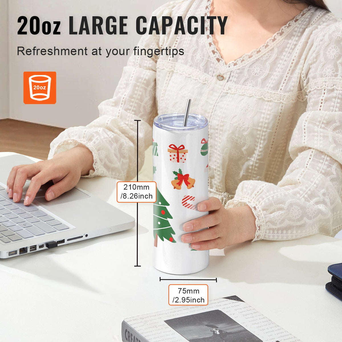 VEVOR 12 Pack Straight Sublimation Tumblers, 591.5 ml Blank Tumbler Bulk, Stainless Steel Double Wall Tumbler Cups with Straw, Lid, Brush, Base, Shrink Wrap, Gift Box, for Heat Press and Heat Transfer