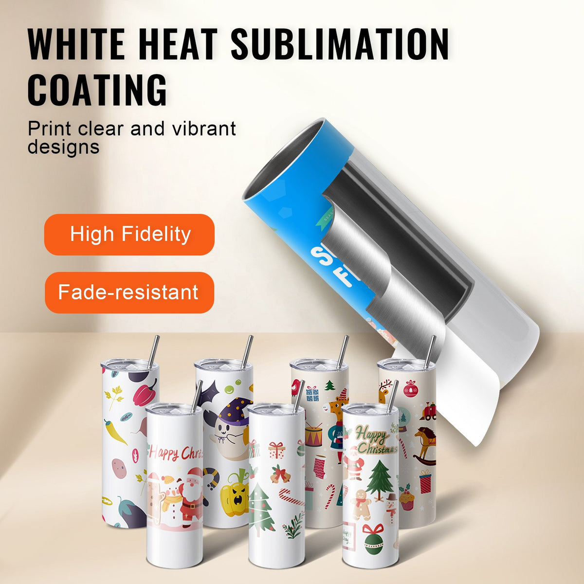 VEVOR 16 Pack Straight Sublimation Tumblers, 20 oz/567 g Blank Tumbler Bulk, Stainless Steel Double Wall Tumbler Cups with Straw, Lid, Brush, Base, Shrink Wrap, Gift Box, for Heat Press and Heat Transfer