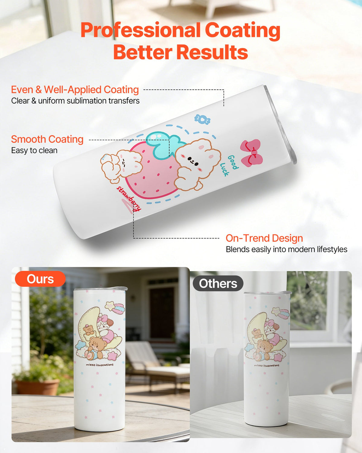 VEVOR Sublimation Tumblers, 4 Pack, 591 mL Skinny Straight Tumblers Bulk, Stainless Steel Sublimation Cups with Lids and Straws, Double Wall Insulated Tumbler Blank, for DIY Personalized Customization