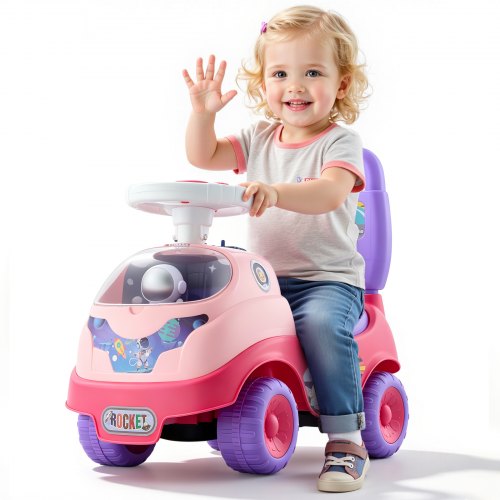 VEVOR Ride On Toddler Push Car, Push Car for Toddler 19 to 36 Months, Kids Ride On Toy with Horn & Music, 22 kg Load Capacity, Under-seat Storage, Foot-to-Floor Walker for Toddlers Boys Girls, Pink