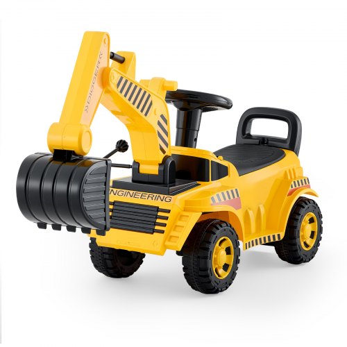 VEVOR Ride On Toddler Car, Push Car for Toddler 19 to 36 Months, Excavator Digger Toy with Helmet & Music, 25 kg Load Capacity, Foot-to-Floor Walker for Kids, Yellow