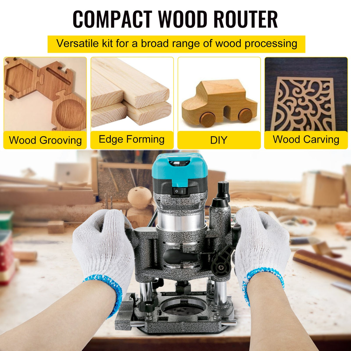 VEVOR Router Tool, 710W Wood Router, Router for Woodworking with 3 Router Collets, Wood Router Tool with Fixed & Plunge & Tilt & Offset Base, Woodworking Router with Aluminum Shell & Variable Rotating