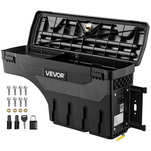 VEVOR Truck Bed Storage Box, 25 L Waterproof ABS Wheel Well Tool Box, Anti-Theft Combination Lock, Compatible with 2002-2018 Dodge Ram 1500 2500 3500, Passenger Side Right (Drilling Required)