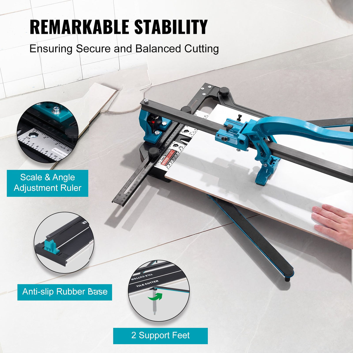 VEVOR Manual Tile Cutter, 1000mm, Porcelain Ceramic Tile Cutter with Tungsten Carbide Cutting Wheel, Infrared Positioning, Anti-Skid Feet, Durable Rails for professional installers or beginners