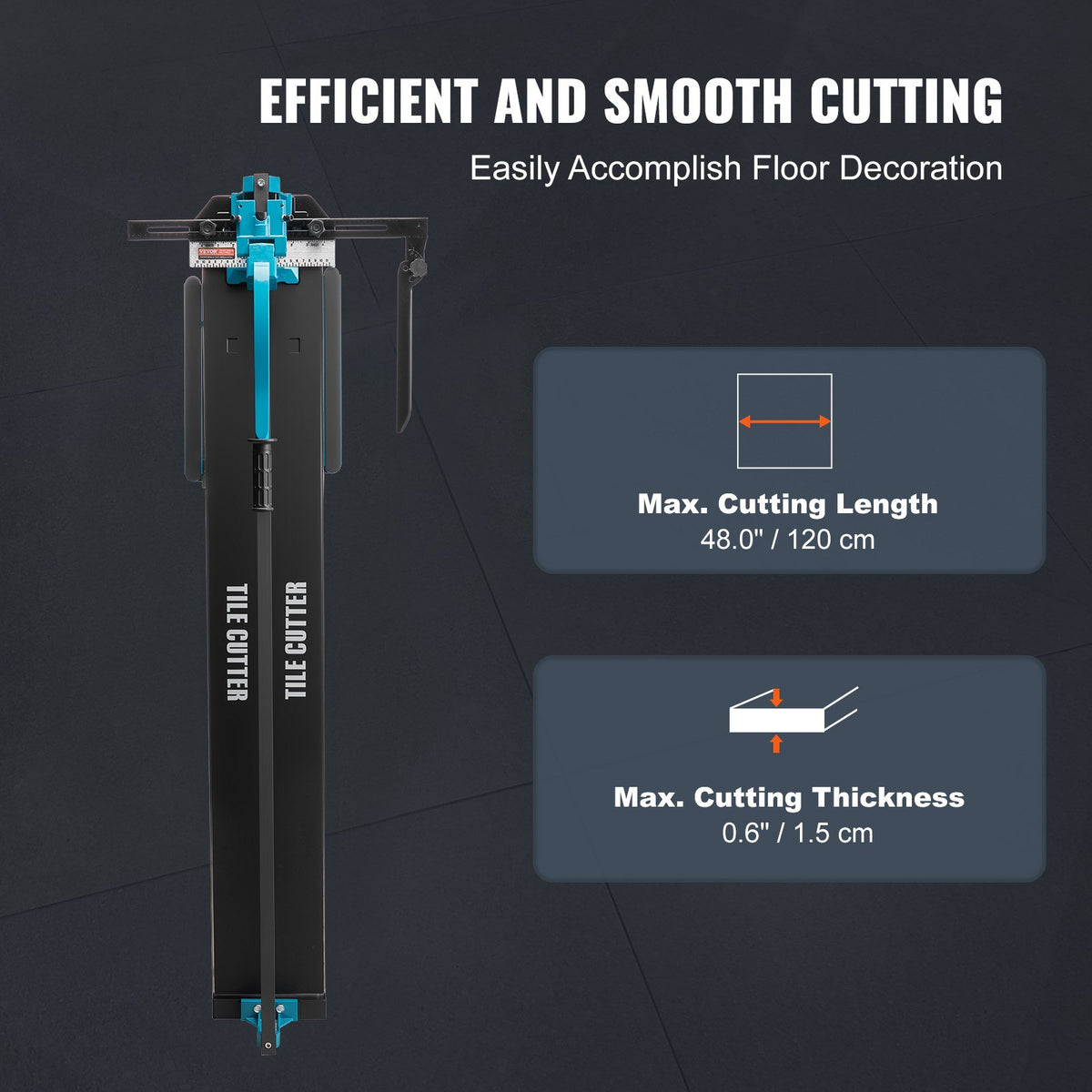 VEVOR Manual Tile Cutter, 1200mm, Porcelain Ceramic Tile Cutter with Tungsten Carbide Cutting Wheel, Infrared Positioning, Anti-Skid Feet, Durable Rails for professional installers or beginners