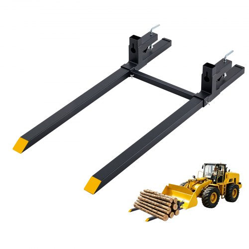 VEVOR Pallet Forks 907 kg Clamp-On Pallet Forks 152 cm Length Yellow Tips, for Tractor Attachments, Skid Steer & Loader Bucket, Adjustable Stabilizer Bar, Heavy-Duty Reinforced Tractor Bucket Fork