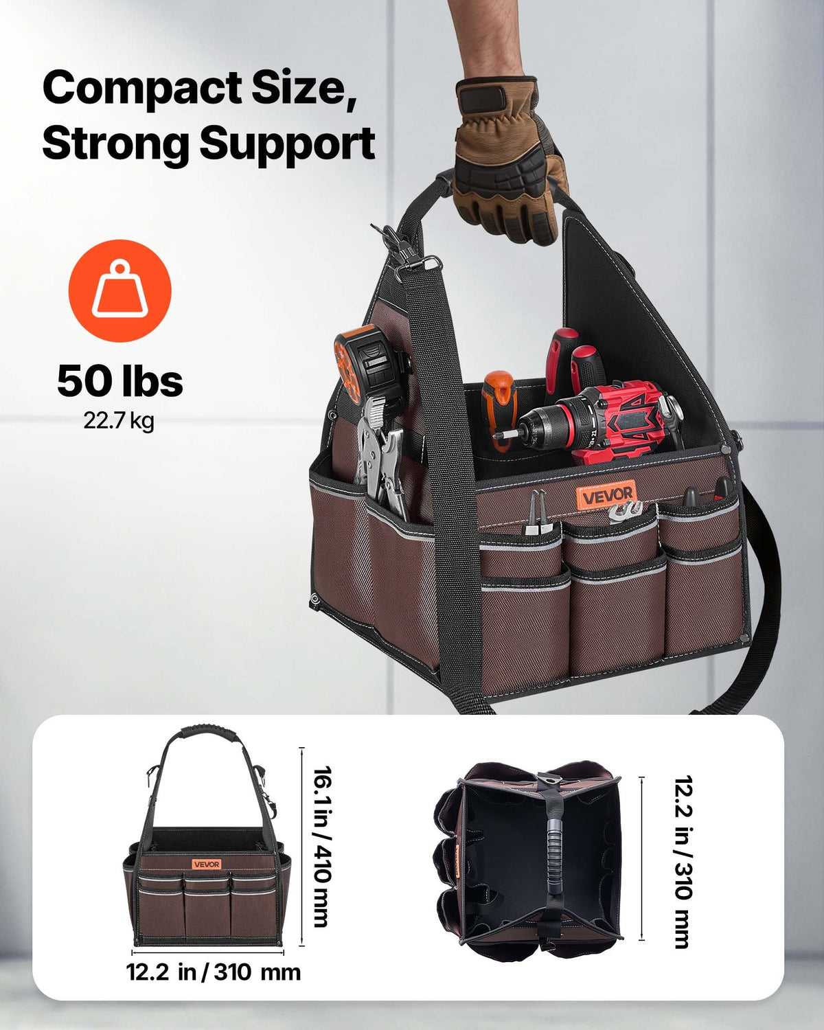 VEVOR Tool Bag, 330 MM, 45-Pocket Open Top Tool Tote, Electrical Maintenance Toolbox Organizer Storage with Handle, Adjustable Shoulder Strap, Portable Toolbag, for Professionals DIY & Jobsite Use