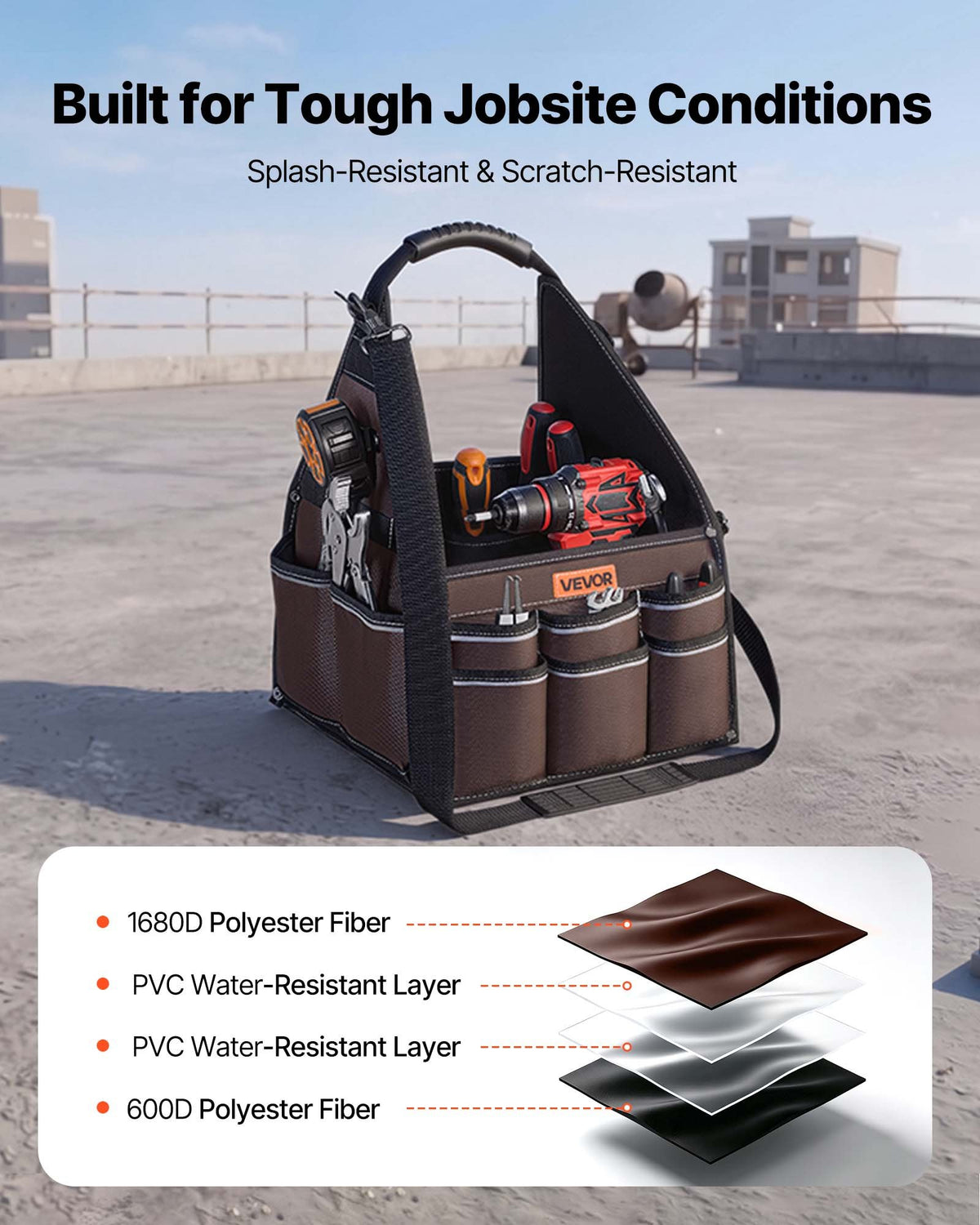 VEVOR Tool Bag, 330 MM, 45-Pocket Open Top Tool Tote, Electrical Maintenance Toolbox Organizer Storage with Handle, Adjustable Shoulder Strap, Portable Toolbag, for Professionals DIY & Jobsite Use