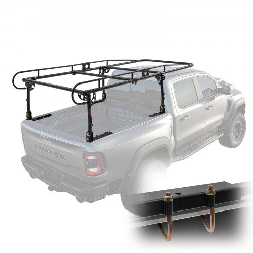 VEVOR Truck Ladder Rack, 1000 LBS / 454 KG Strong Capacity Truck Racks, Non-Drilling / Drilling Installation for Long or Heavy Cargo, 43.3-63 inch Adjustable Width for Kayak, Ladder, Surfboard, Lumber