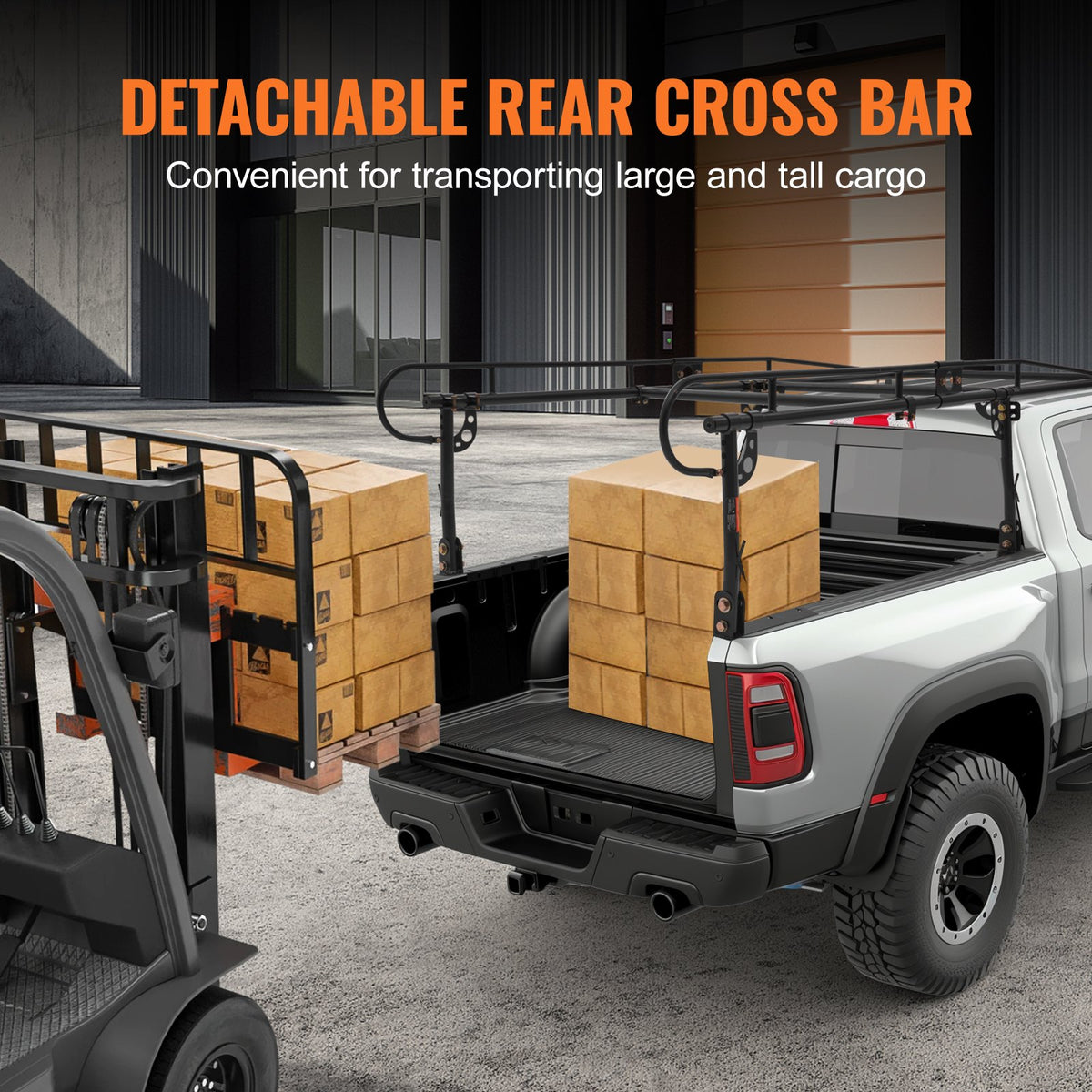 VEVOR Truck Ladder Rack, 1000 LBS / 454 KG Strong Capacity Truck Racks, Non-Drilling / Drilling Installation for Long or Heavy Cargo, 43.3-63 inch Adjustable Width for Kayak, Ladder, Surfboard, Lumber