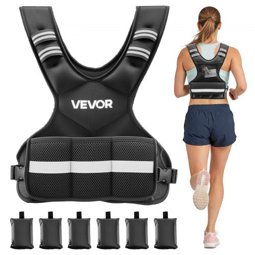 VEVOR Adjustable Weighted Vest, 4.7 kg Comfortable X-Shape Body Weight Vest Set with 6 Weight Packs and Reflective Stripe, for Men Women, Workout Equipment for Strength Training Running Jogging
