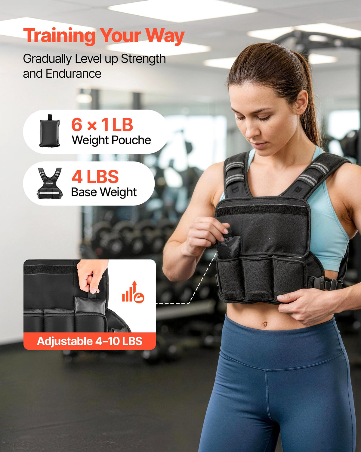 VEVOR Adjustable Weighted Vest, 4.7 kg Comfortable X-Shape Body Weight Vest Set with 6 Weight Packs and Reflective Stripe, for Men Women, Workout Equipment for Strength Training Running Jogging
