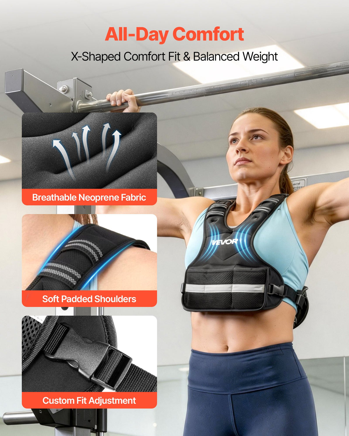 VEVOR Adjustable Weighted Vest, 4.7 kg Comfortable X-Shape Body Weight Vest Set with 6 Weight Packs and Reflective Stripe, for Men Women, Workout Equipment for Strength Training Running Jogging