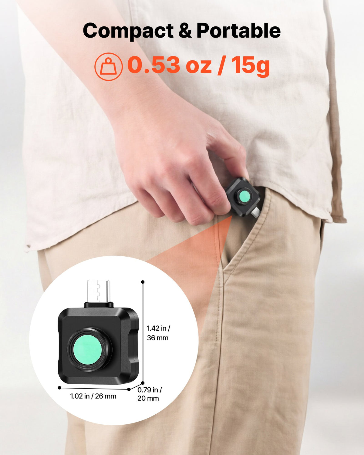 VEVOR Thermal Imaging Camera for Android, 512 x 384 TISR Super Resolution, 25HZ Refresh Rate Infrared Thermal Imager for Smartphone Tablet, 256 x 192 IR Resolution, -20°C to 550°C & 15 Color Palettes