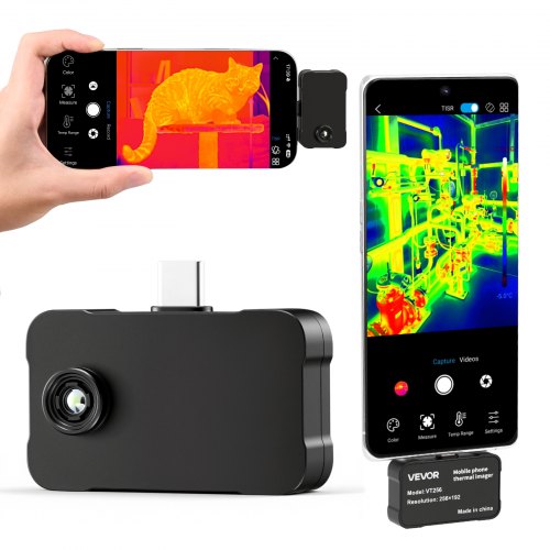 VEVOR Thermal Imaging Camera for Android & iOS, 512 x 384 Super Resolution, 25HZ Refresh Rate Infrared Thermal Imager for Smartphones Tablets, 256 x 192 IR Resolution, -20°C to 550°C & 6 Color Palettes