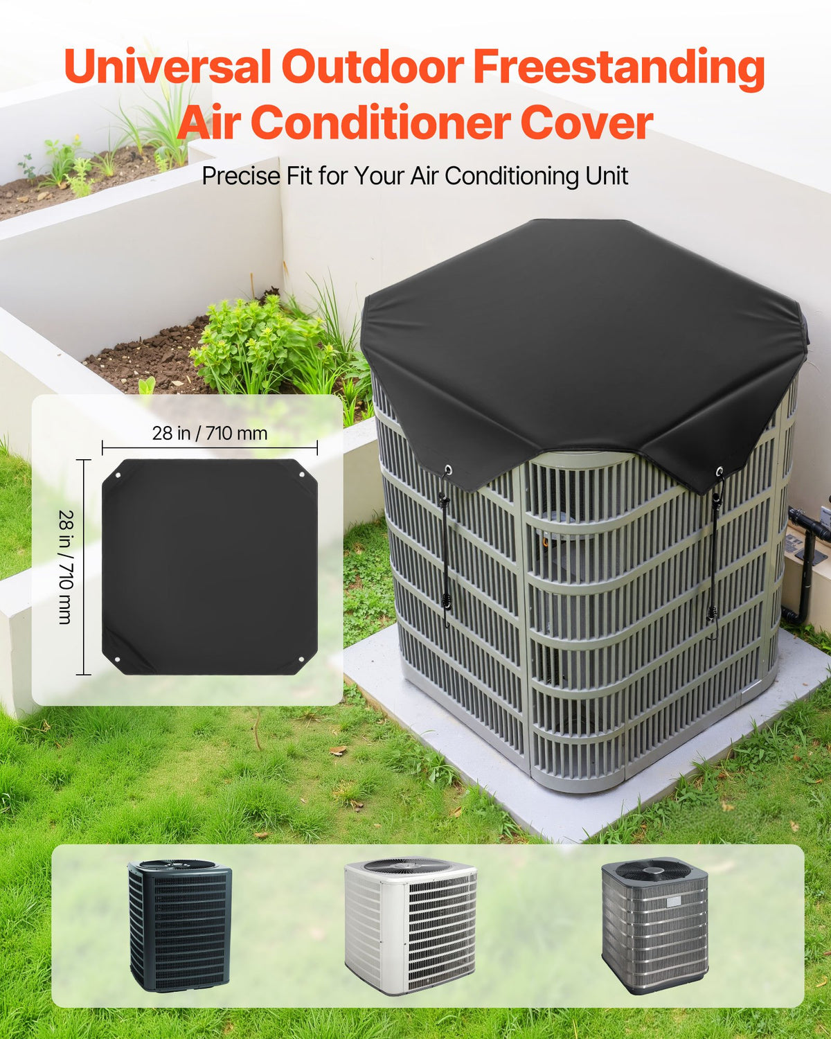 VEVOR Air Conditioner Cover for Outside Units, 710 x 710 mm Central AC Cover for Air Conditioning Unit, Top Universal Mesh Defender Rainproof Easy Install for Outdoor Outside All Seasons, Black