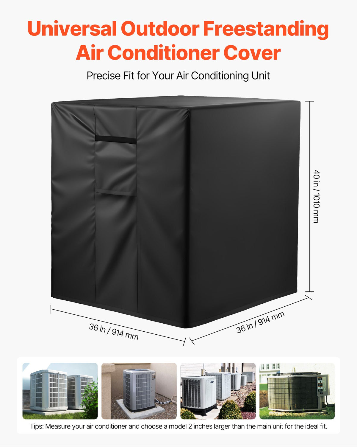 VEVOR Air Conditioner Cover, 914 x 914 x 1010 mm Ac Cover for Air Conditioning Unit, Three-Layer, Waterproof Polyester Fabric, Mesh Ventilation, Universal Defender for Outdoor Outside Ac Unit, Black
