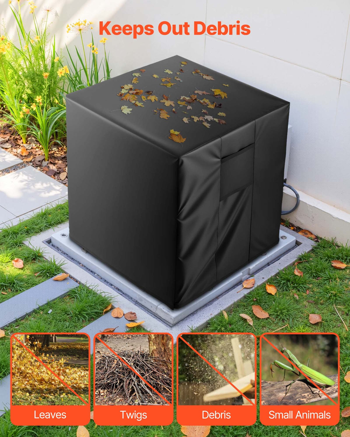 VEVOR Air Conditioner Cover, 812 x 812 x 914 mm Ac Cover for Air Conditioning Unit, Three-Layer, Waterproof Polyester Fabric, Mesh Ventilation, Universal Defender for Outdoor Outside Ac Unit, Black