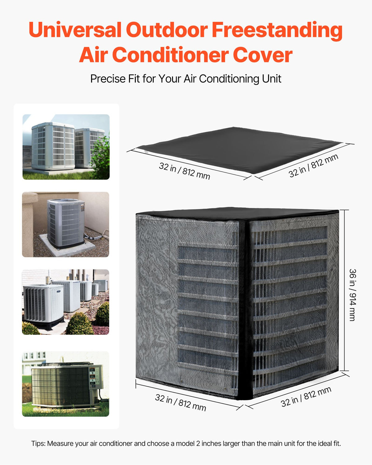 VEVOR Air Conditioner Cover, 812 x 812 x 914 mm Ac Cover for Air Conditioning Unit, Dual-Layer, Detachable Canopy,Waterproof Polyester, Universal HVAC Protector for Outdoor Outside Ac Unit, Black