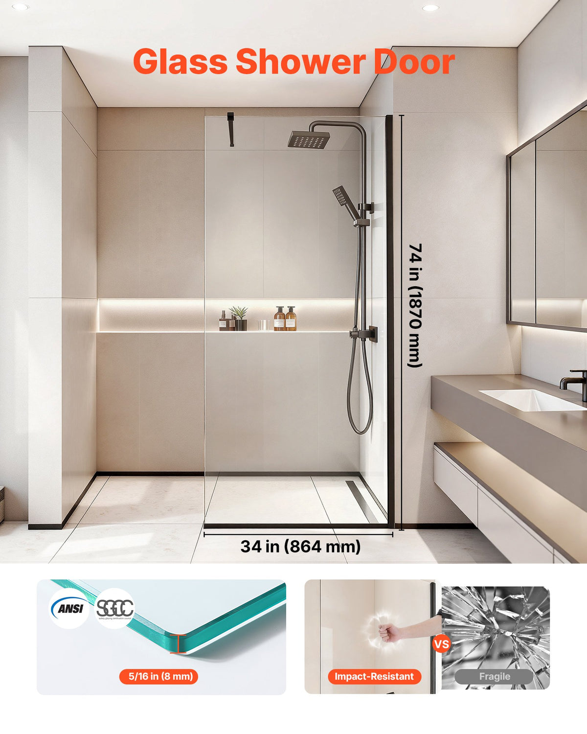 VEVOR Fixed Glass Shower Panel
