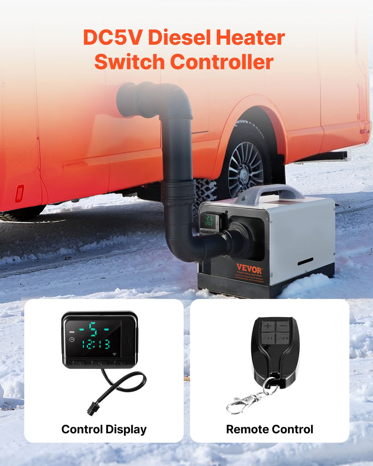 VEVOR Diesel Air Heater Controller, DC5V Universal Diesel Air Heater Controller Thermostat Switch, Parking Heaters Controllers with LCD Display and Remote Control, Fits for 2KW/5KW/8KW Diesels Heaters