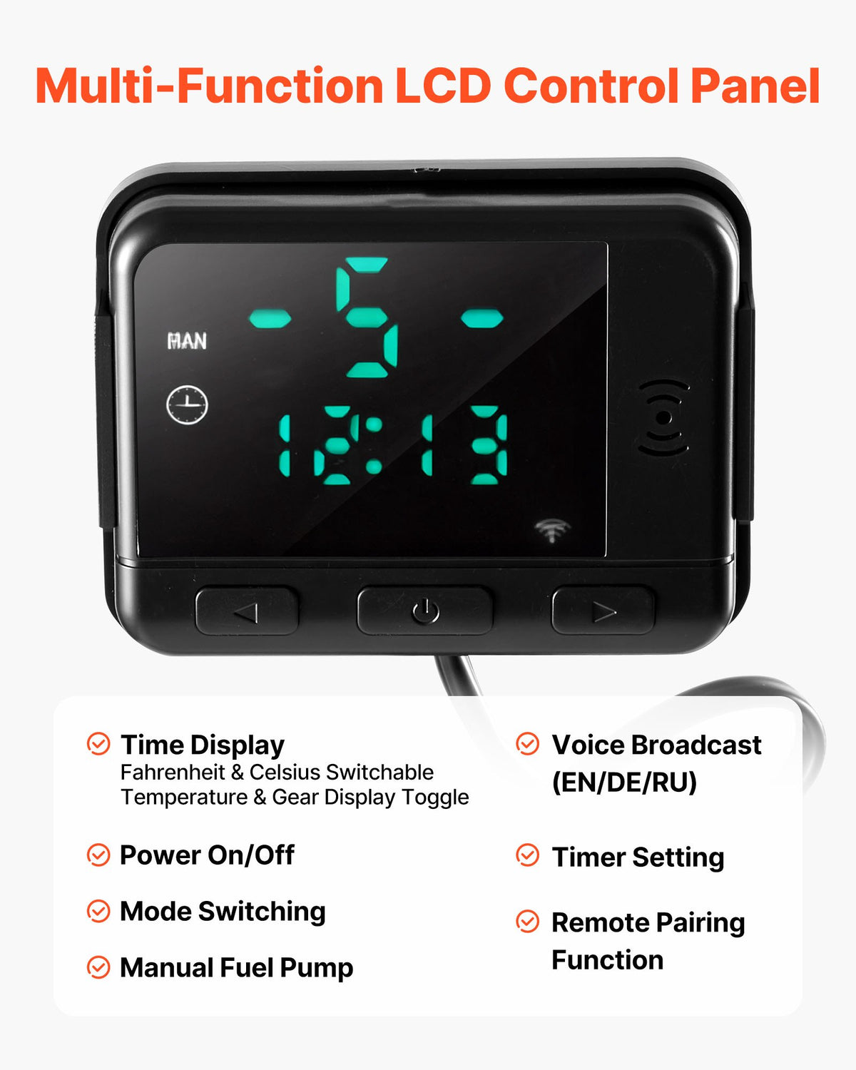 VEVOR Diesel Air Heater Controller, DC5V Universal Diesel Air Heater Controller Thermostat Switch, Parking Heaters Controllers with LCD Display and Remote Control, Fits for 2KW/5KW/8KW Diesels Heaters
