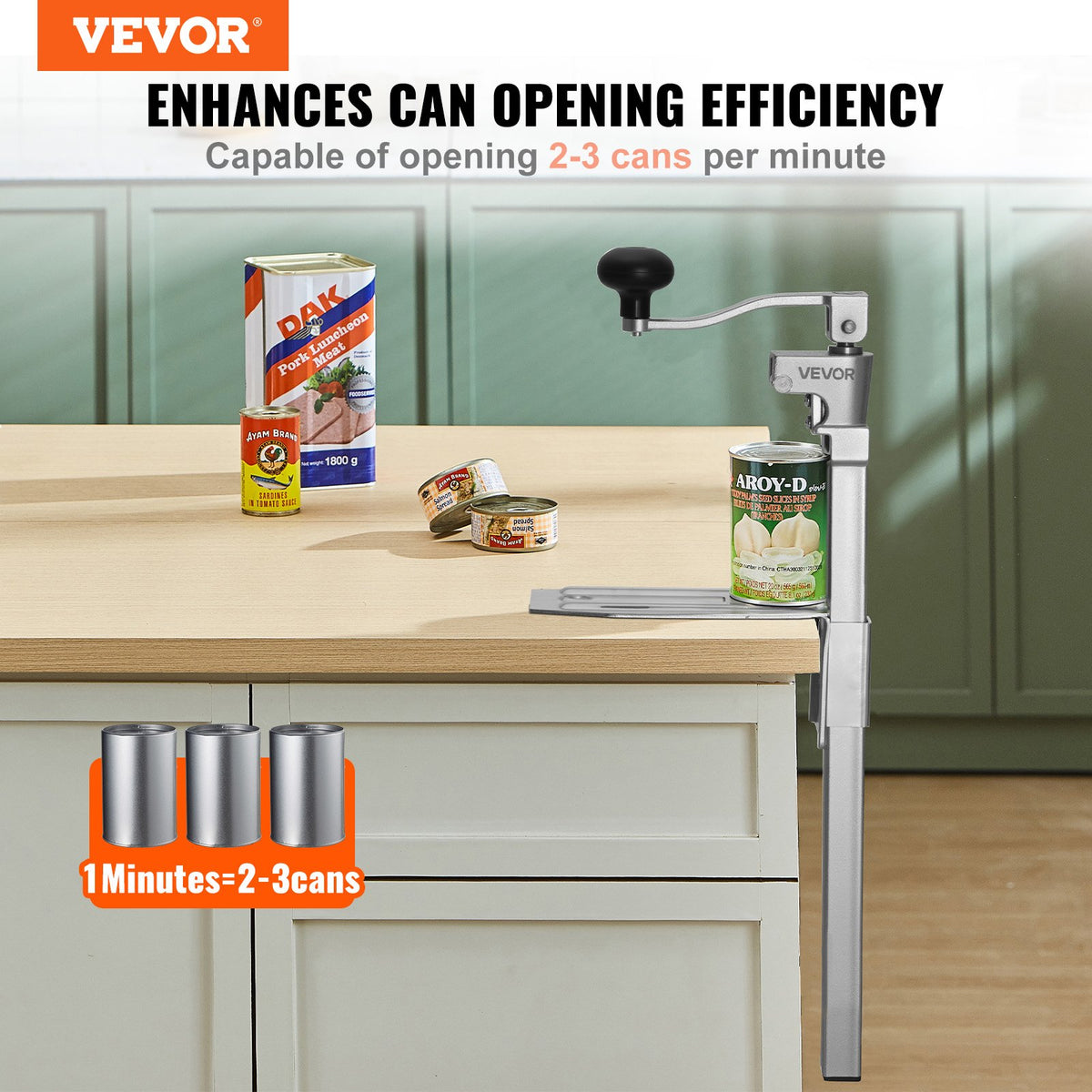 VEVOR Commercial Can Opener, Heavy-Duty Manual Tabletop Cans Opener for Cans Up to 400 mm Height, Height-Adjustable Professional Can Openers Fixed with Screws, for Restaurant, Hotel, and Food Store