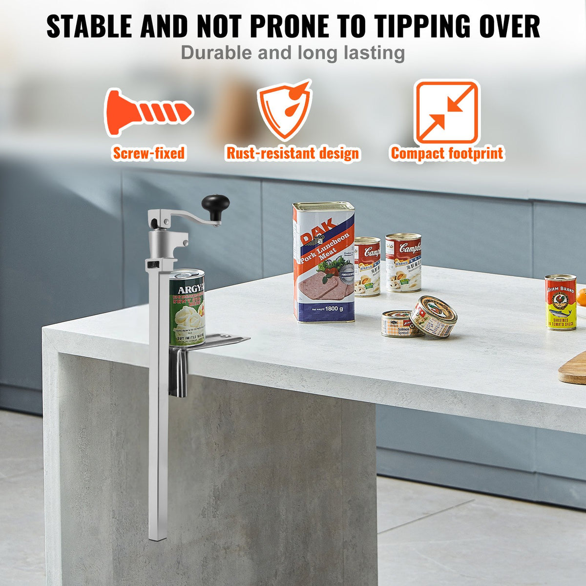 VEVOR Commercial Can Opener, Heavy-Duty Manual Tabletop Cans Opener for Cans Up to 400 mm Height, Height-Adjustable Professional Can Openers Fixed with Screws, for Restaurant, Hotel, and Food Store