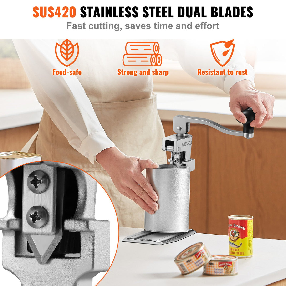VEVOR Commercial Can Opener, Heavy-Duty Manual Tabletop Cans Opener for Cans Up to 400 mm Height, Height-Adjustable Professional Can Openers Fixed with Screws, for Restaurant, Hotel, and Food Store