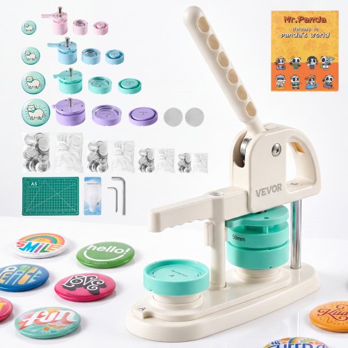 VEVOR Button Maker Machine, 1"/1.25"/2.25"/3"(25/32/58/75 mm), Quick-Change Plastic Pin Maker with 400pcs Button Parts, Circle Cutter and Magic Book, Reinforced Handle, for DIY Badges, Pins
