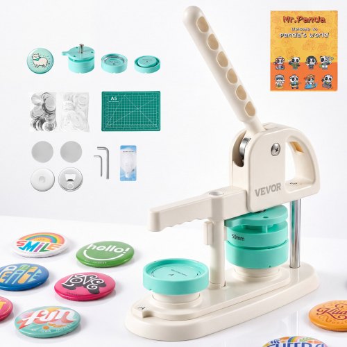 VEVOR Button Maker Machine, 2.25" / 58 mm, Quick-Change Plastic Pin Maker with 100pcs Button Parts, 5pcs Fridge decoration, 5pcs Bottle Opener, and Magic Book, for DIY Badges, Pins, Key Chains