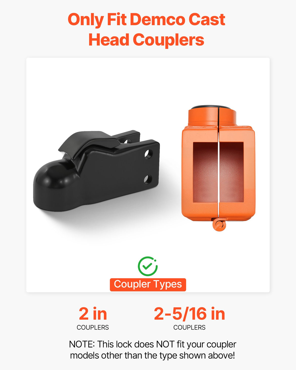 VEVOR Collar Coupler Lock, Fits 50.6 & 58.6 mm Demco Cast Head Couplers, Trailer Hitch Lock with 3 Keys Secures Security Chains, Rust-resistant, Anti-Theft RV Trailer Locks for RV, Trailer, Boat