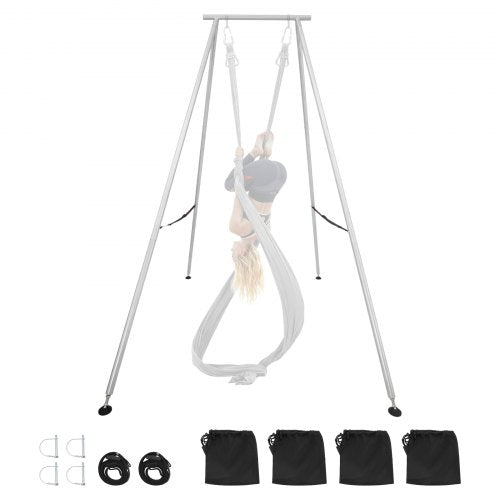 VEVOR Yoga Stand Frame, 3m Length Swing Stand, Max 250 kg Load Triangular Structure Aerial Rig, Aerial Silk Stands for Yoga Enthusiasts, Non-Slip Base, Lightweight, Detachable Design