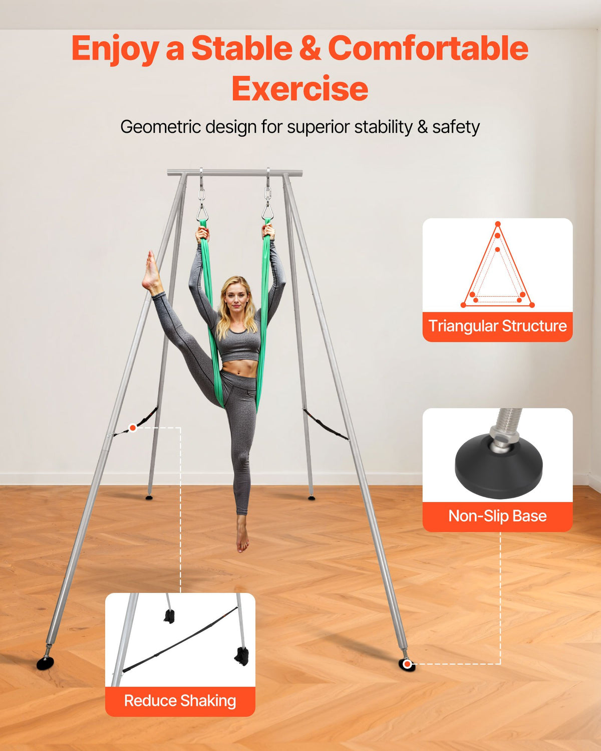 VEVOR Yoga Stand Frame, 3m Length Swing Stand, Max 250 kg Load Triangular Structure Aerial Rig, Aerial Silk Stands for Yoga Enthusiasts, Non-Slip Base, Lightweight, Detachable Design