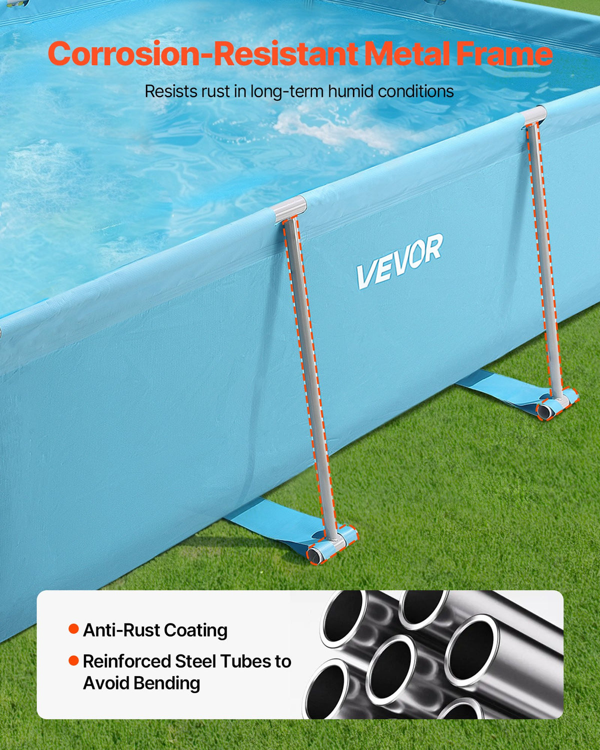 VEVOR Frame Above Ground Swimming Pool, 3 x 2 x 0.762 m Rectangular Steel Metal Frame, Large Rectangle Outdoor Backyard Family Pool, Easy to Assemble Rust-Resistant, 3959.54 L Water Capacity, Blue